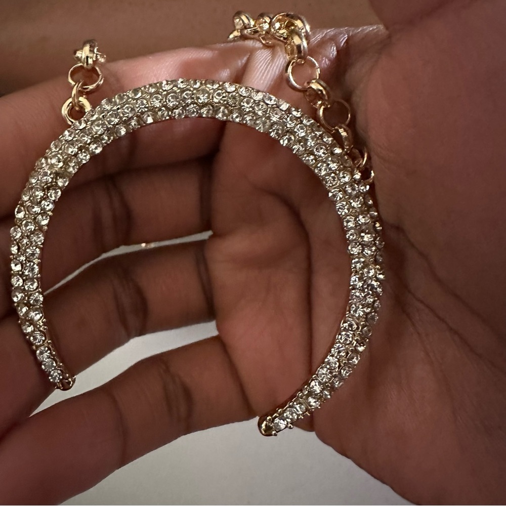 New Silver and Gold Studded  Crescent🌙 Necklace